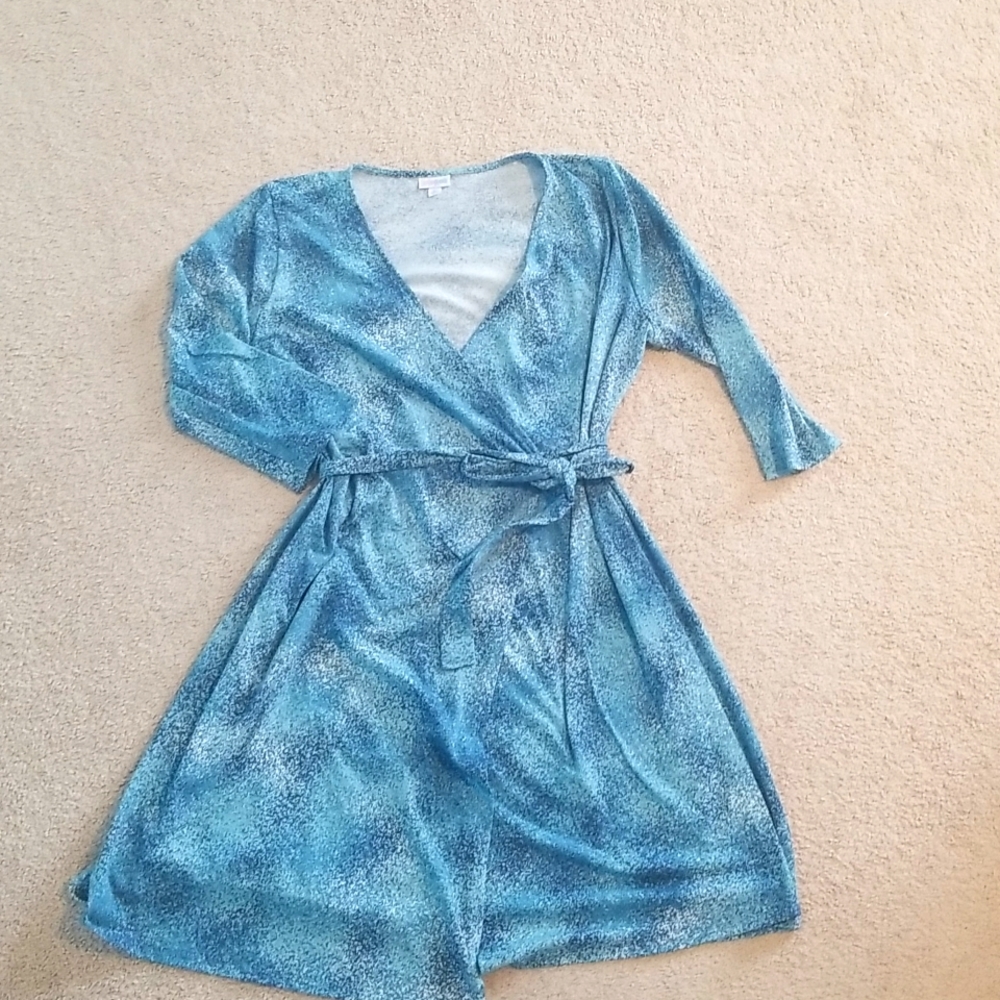 Blue V-Neck Wrap Dress with Belt